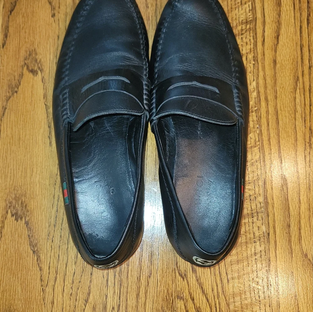 Gucci GG Logo Black Genuine Leather Drivers Loafers Shoes